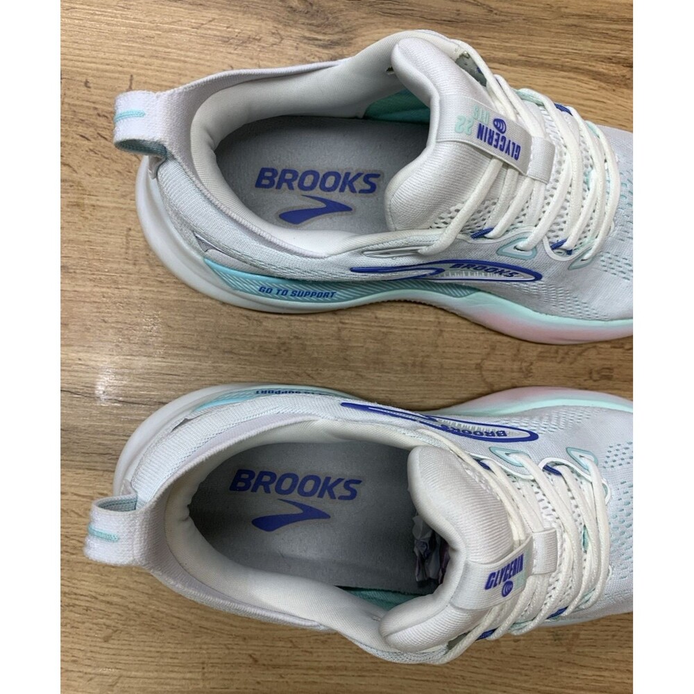 Brooks Glycerin GTS 22 Women's 10 Wide D White Blue Running Shoes 1204351D110 - Picture 11 of 12